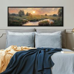 Sunset Meadow Wall Art, Oil Landscape Painting On Canvas By Mela - Large Gallery Wrapped Canvas Art Prints With Or Witho