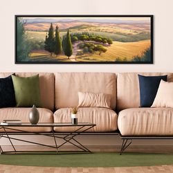 Tuscan Hills Wall Art, Oil Landscape Painting On Canvas By Mela - Large Gallery Wrapped Canvas Wall Art Prints WithWitho