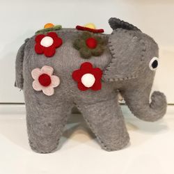 Grey Hand-Felted Eco-Friendly Woolen Elephant for Home Decor