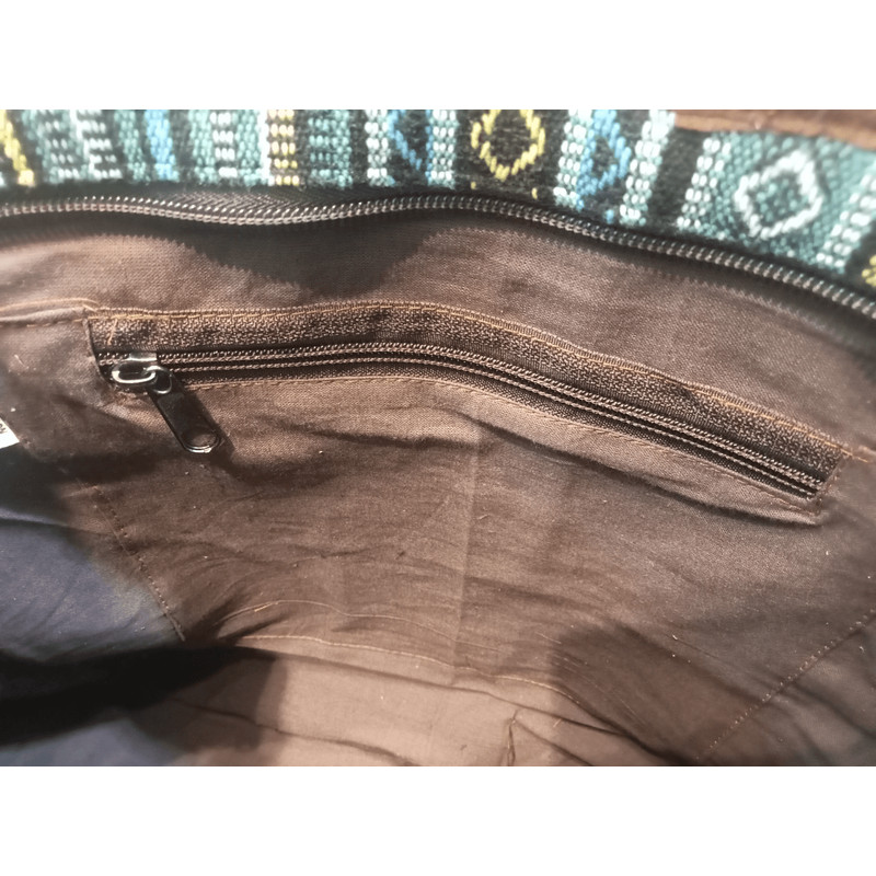 Vibrant Cotton Leather Patchwork Tote Bag MultiColor With Zipper Closure 6