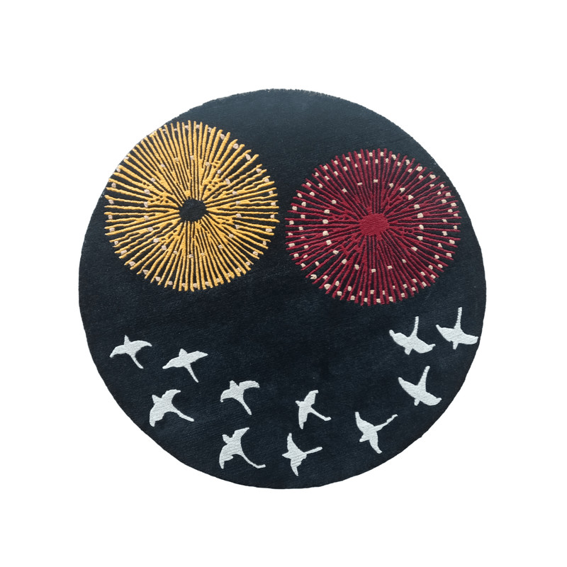 Handknotted Nepali Woolen Carpet 60 Knots 101cm Round Modern Black Design 0