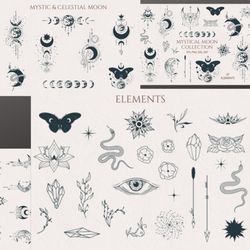 hand drawn mystical moon collection graphics all files