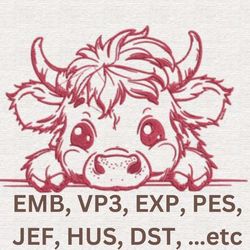 baby cow peeking embroidery with all files