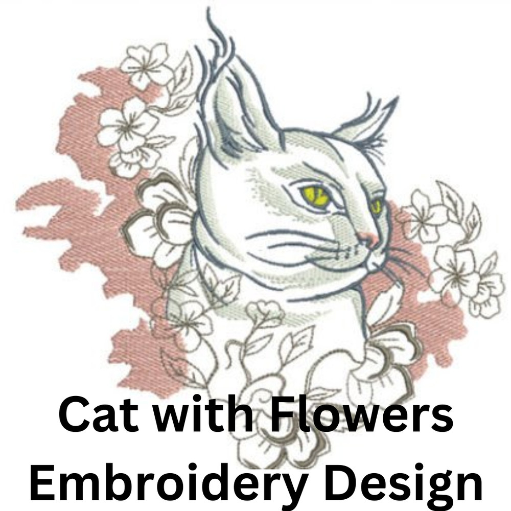 Cat With Flowers Is A Highquality Embroidery Design 0