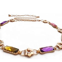 women and girl fashion stone metal stretchable gold plated belly chain waist belt jewellery waistband accessory, sci-16