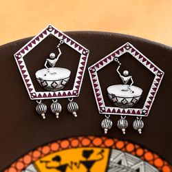 pink enamel fashion earrings stud silver brass with gemstone tribal art earrings jewelry, gift for women's - er-04