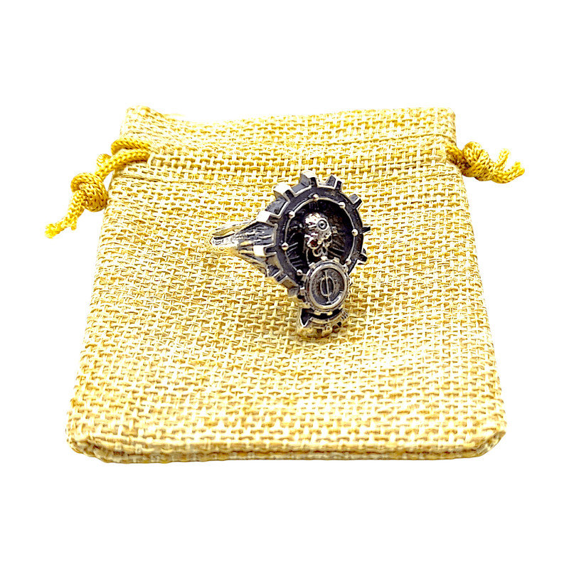 Mens Ring Adeptus Mechanicus Code AM2 Completely 925 Sterling Silver With Blackening Insert CZ 1