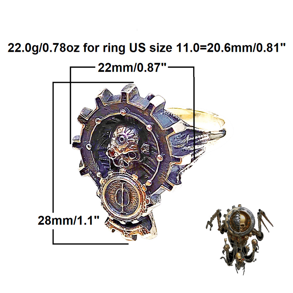 Mens Ring Adeptus Mechanicus Code AM2 Completely 925 Sterling Silver With Blackening Insert CZ 2