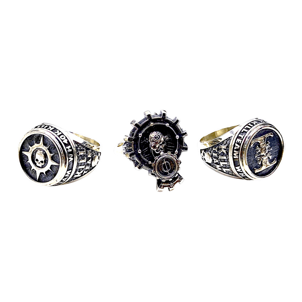 Mens Ring Adeptus Mechanicus Code AM2 Completely 925 Sterling Silver With Blackening Insert CZ 5