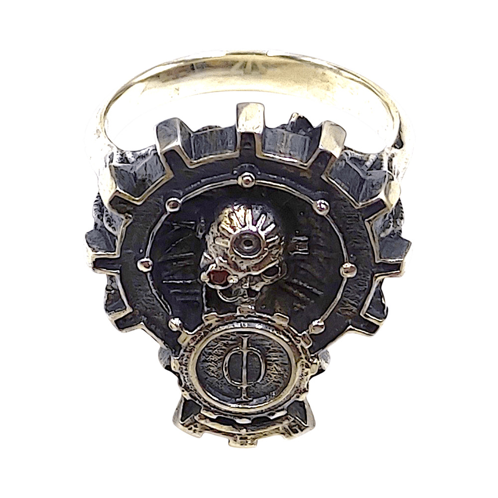 Mens Ring Adeptus Mechanicus Code AM2 Completely 925 Sterling Silver With Blackening Insert CZ 8