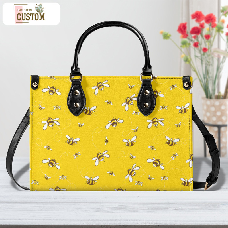 Bee Women Leather Handbag, Travel handbag, Gift for fan, Handmade Bag, Custom Bag, Vintage Bags, Woman Shoulder Bag, Top Handbag.jpg