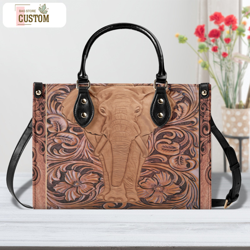 Elephant Women Leather Handbag, Travel handbag, Gift for fan, Handmade Bag, Custom Bag, Vintage Bags, Woman Shoulder Bag, Top Handbag.jpg