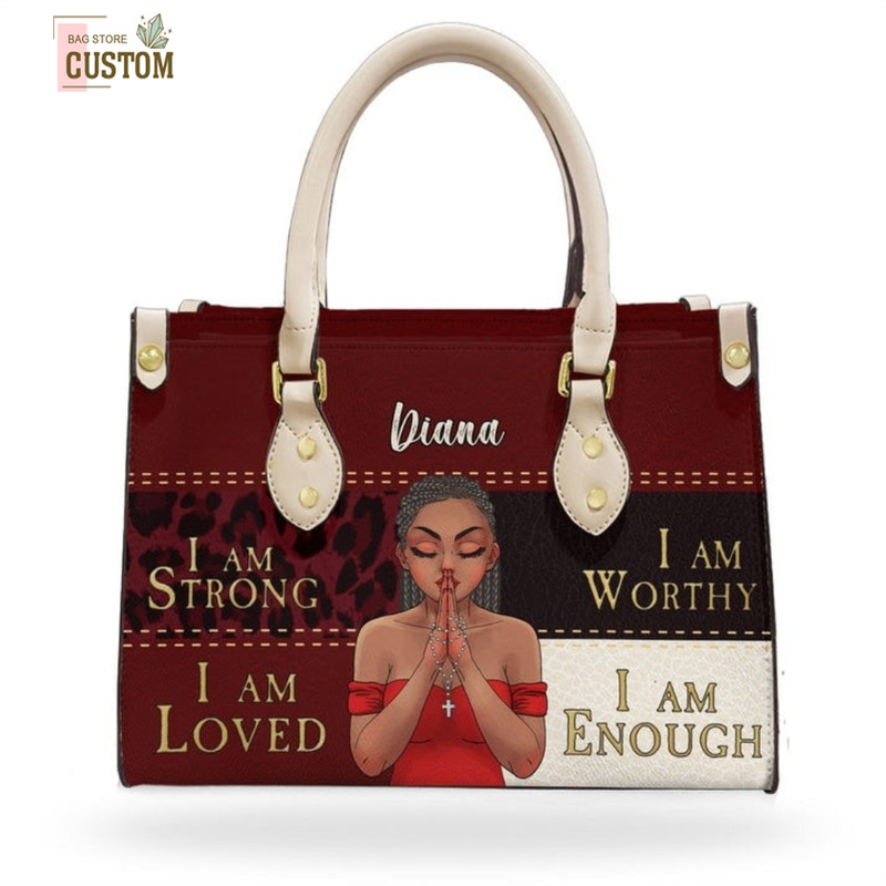 I Am Worthy Personalized Leather Bag, I Am Strong Personalized Handbag, Personalized Gifts, Gifts for Women, Christmas Gift, Christian Gift.jpg