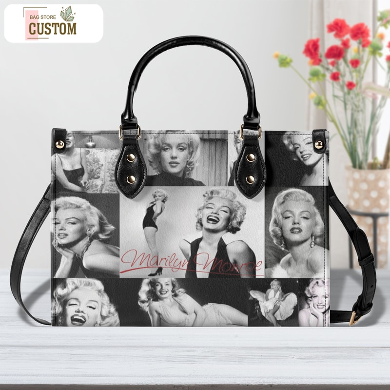 Marilyn Monroe Women Leather Handbag, Travel handbag, Gift for fan, Handmade Bag, Custom Bag, Vintage Bags, Woman Shoulder Bag, Top Handbag.jpg