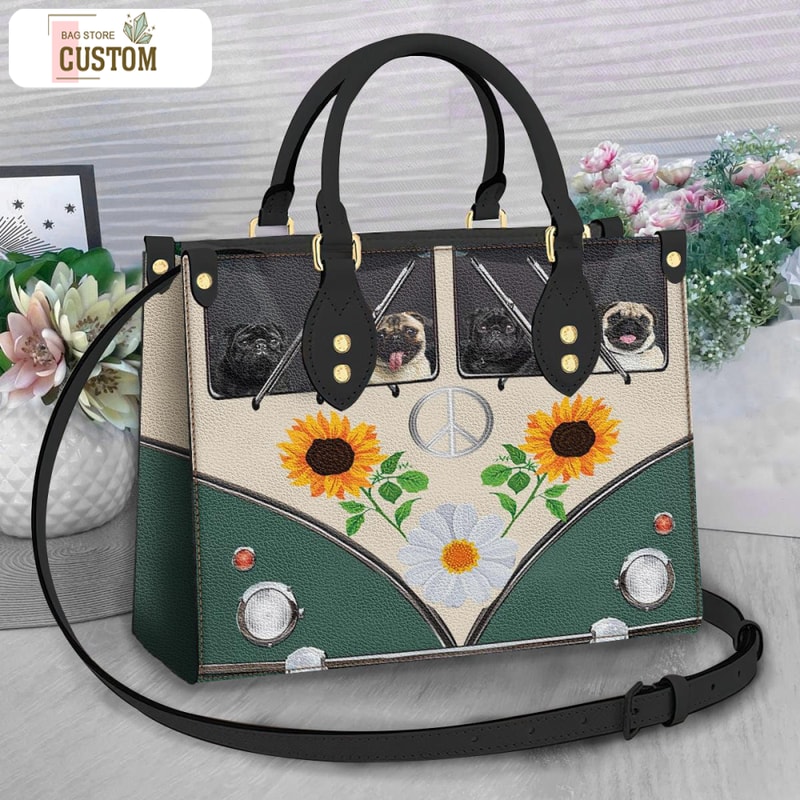 Pug Hippie Bus Leather Bag, Crossbody Bag, Woman Shoulder Bag, Gift for girlfriend, Shopping Bag TD_MT130503D.jpg
