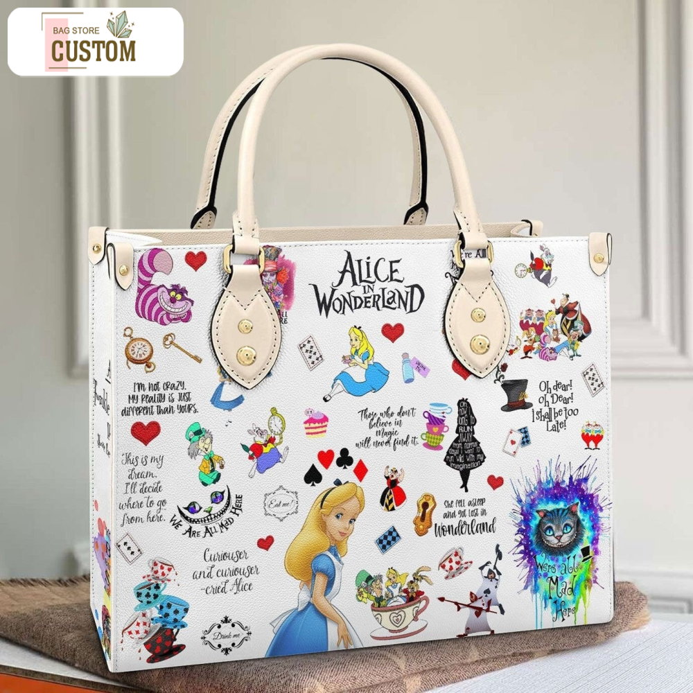 Alice In Wonderland Leather Handbag, Cute Alice With Friends Women Handbag, Personalized Leather bag,Disney Handbag,Alice In Wonderland.jpg