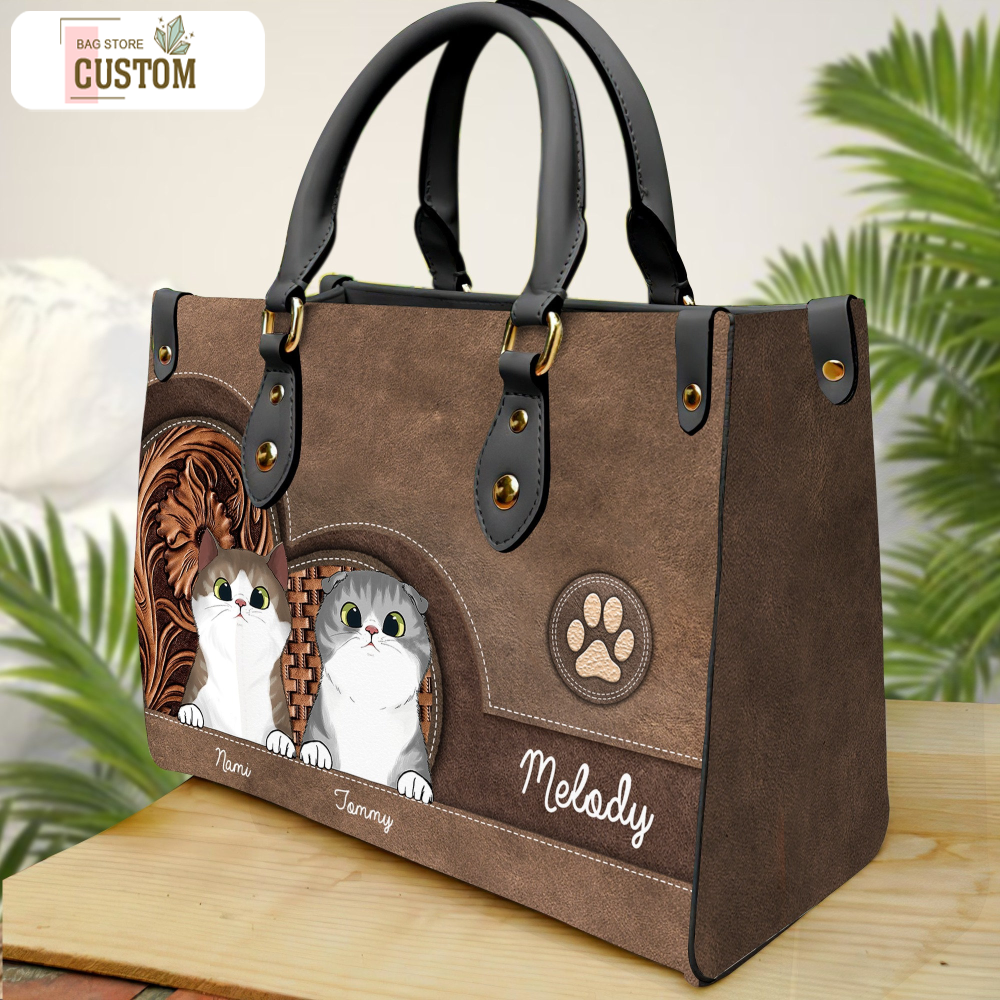 Cat Personalized Leather Handbag, Personalized Gift for Cat Lovers, Cat Mom, Cat Dad Leather Bag ,Women Personalized Leather bag.jpg