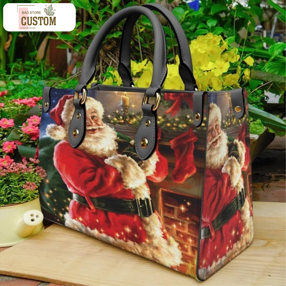 Santa Christmas Leather Bag, Santa Bags And Purses, Santa Lover Handbag, Custom Leather Bag, Woman Handbag, Shopping Bag, Handmade Bag.jpg