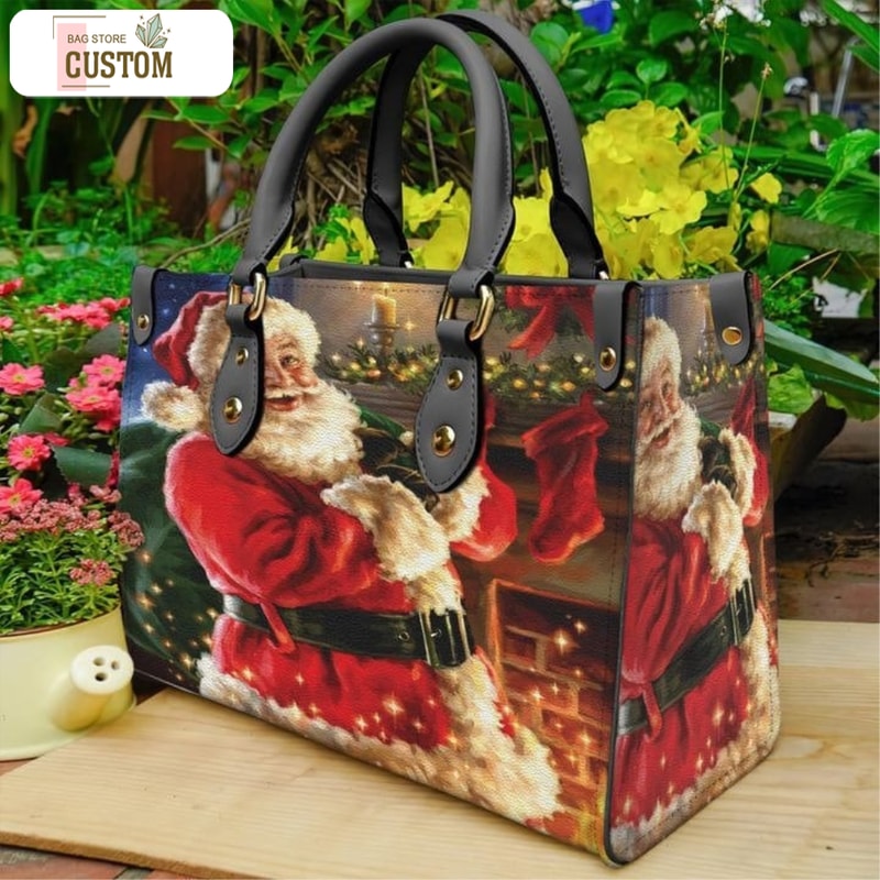 Santa Christmas Leather Bag, Santa Bags And Purses, Santa Lover Handbag, Custom Leather Bag, Woman Handbag, Shopping Bag, Handmade Bag.jpg