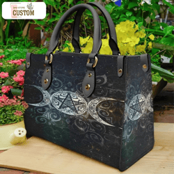 triple moon wicca black handbag, triple moon wicca leather bag,triple moon wicca purse ,crossbody bag, leather handbag,