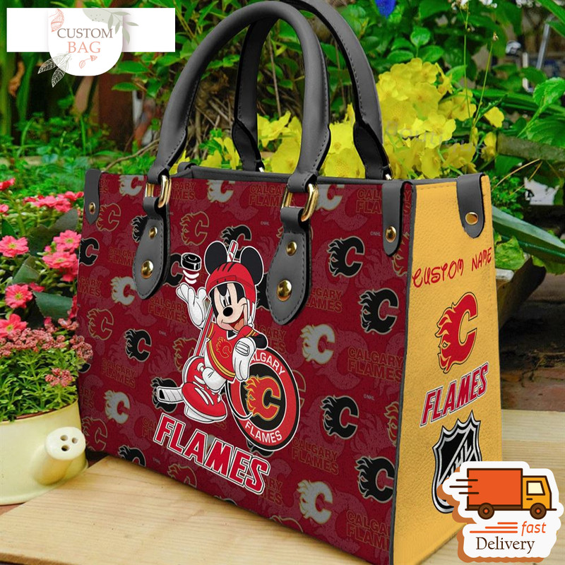 Calgary Flames NHL Mickey Women Leather Hand Bag.jpg
