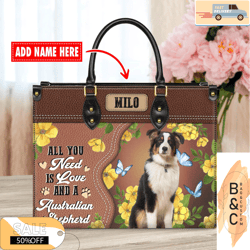 australian shepherd leather handbags for women, custom namescustom bag, leather bag, leather bag gift, handbag