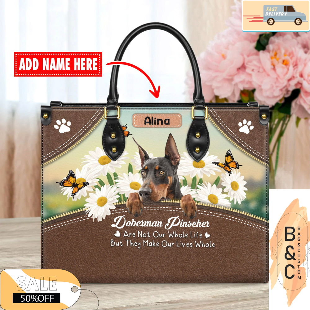 Doberman Pinscher Dog Leather Bag For Women, Gift for Her With Custom Name, Dog Lover Gift For Her, Christmas Gift.jpg