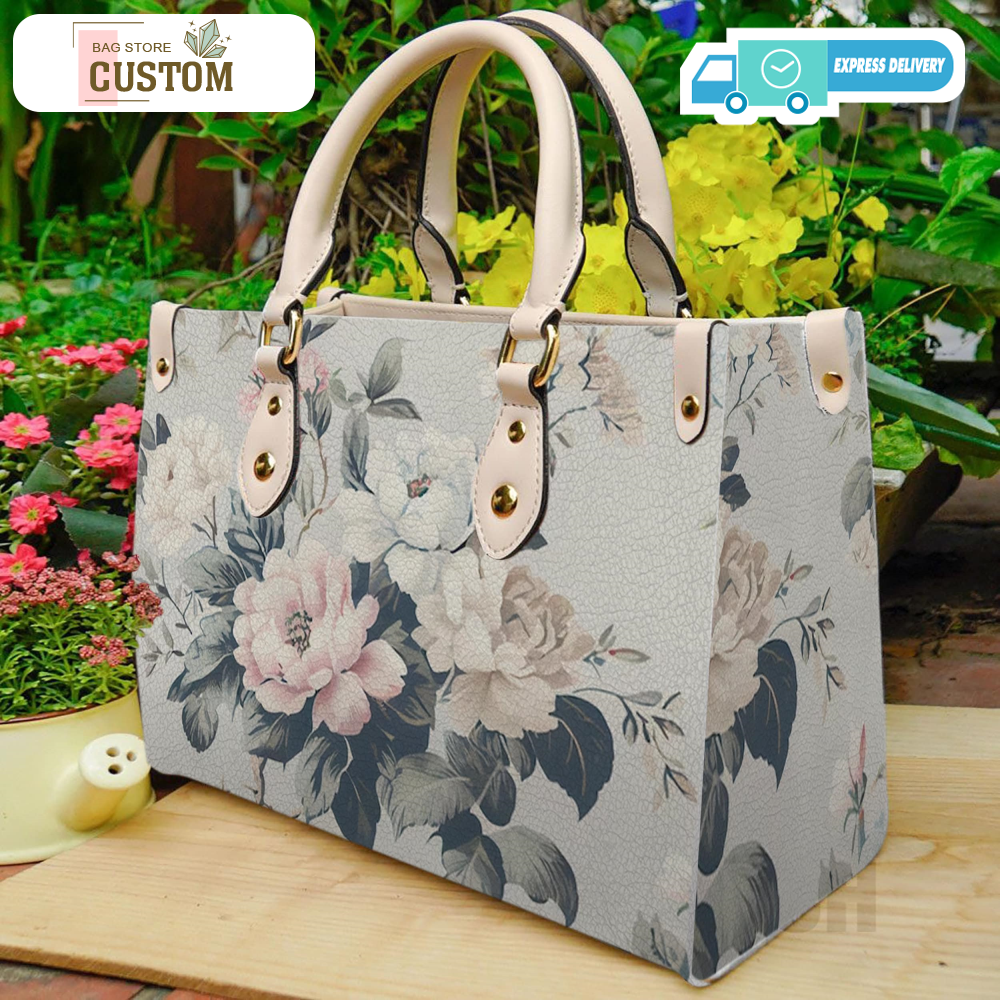 Floral bag and hand bag, Floral leather bag, Floral totebag.jpg