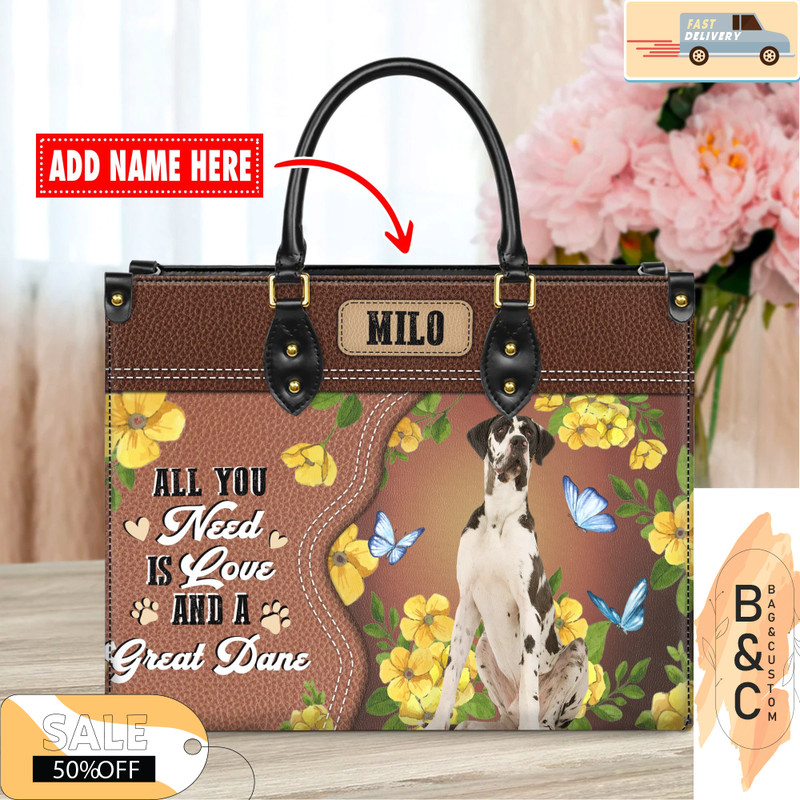 Great Dane Dog Leather Handbags For Women, Custom Name Leather Bags, Leather Purse Crossbody Gift For Women, Woman Shoulder Bag.jpg