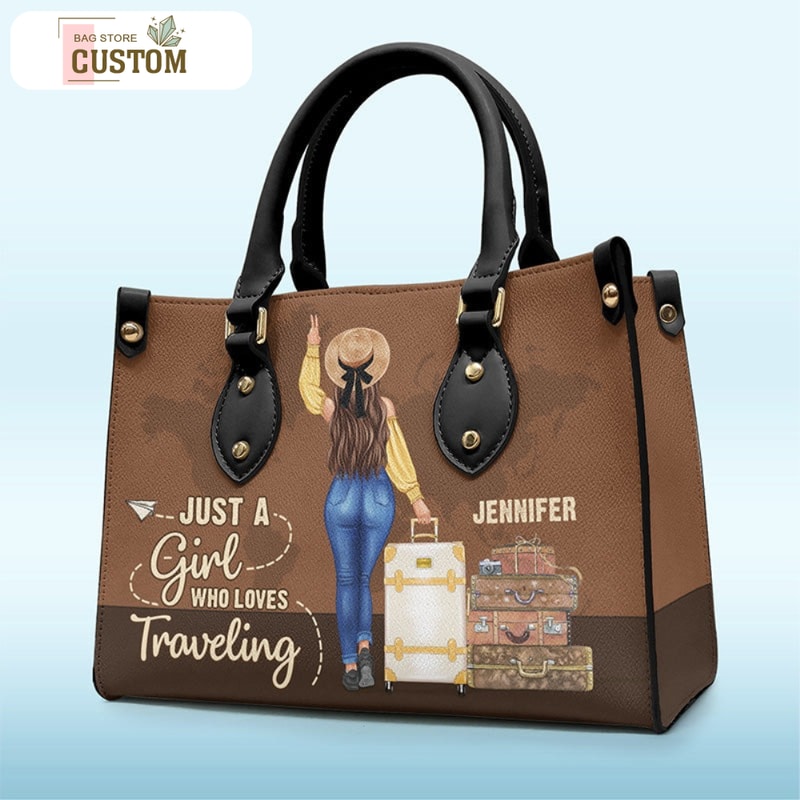 Just A Girl Who Loves Traveling - Travel Personalized Custom Leather Handbag - Gift For Travel Lovers.jpg