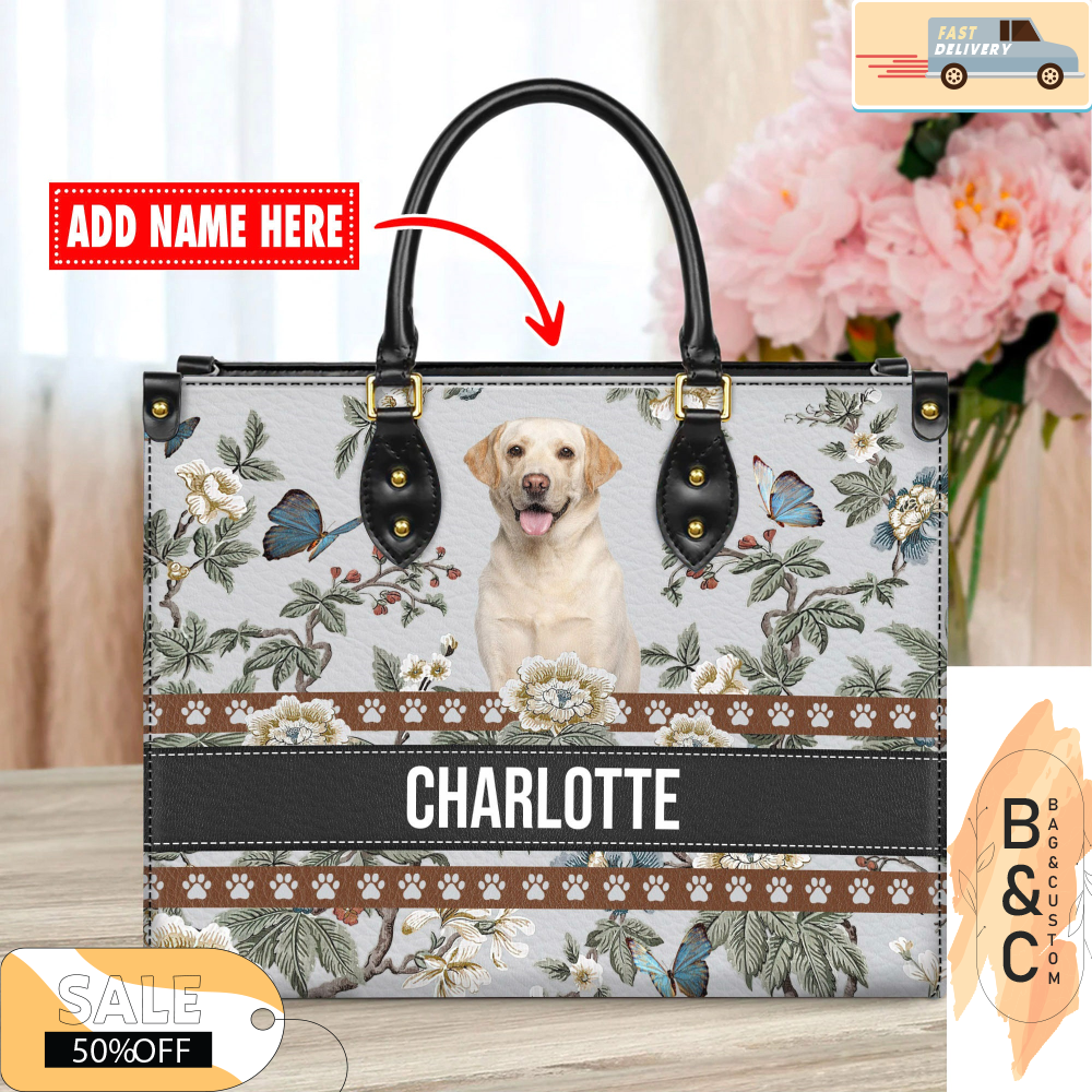 Labrador Retriever Dog Leather Handbag for Women, Gift for Her With Custom Name, Shoulder Tote Bag 4.jpg
