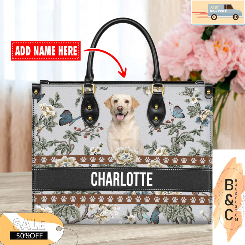 Labrador Retriever Dog Leather Handbag for Women, Gift for Her With Custom Name, Shoulder Tote Bag 4.jpg