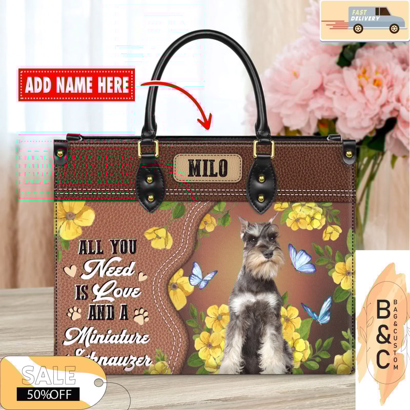 Miniature Schnauzer Dog Leather Handbags For Women, Custom Name Leather Bags, Leather Purse Crossbody Gift For Women, Woman Shoulder Bag.jpg
