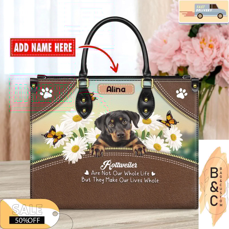 Rottweiler Dog Leather Bag For Women, Gift for Her With Custom Name, Dog Lover Gift For Her, Christmas Gift.jpg
