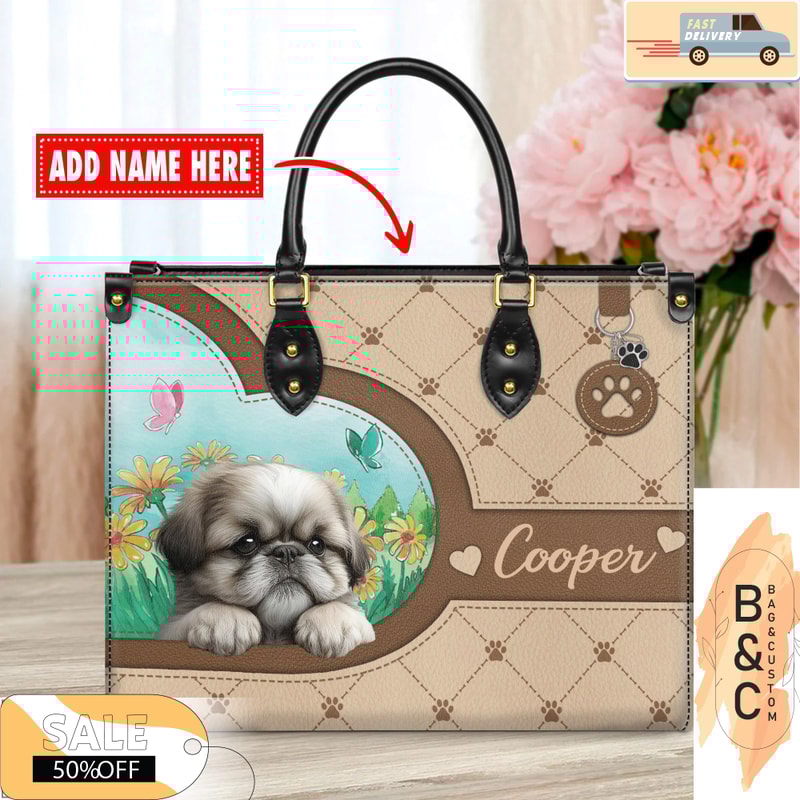 Shih Tzu Dog Leather Handbag for Women, Gift for Her With Custom Name, Shoulder Tote Bag 3.jpg