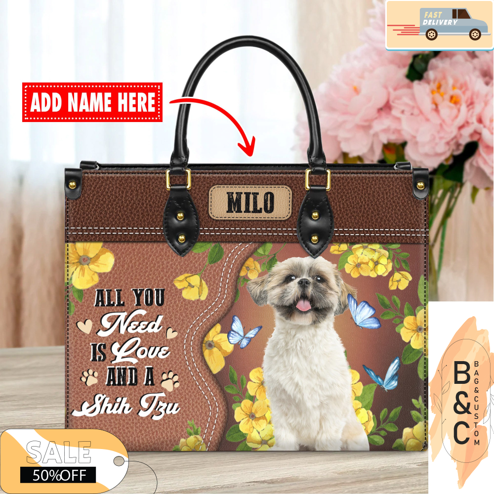 Shih Tzu Leather Handbags For Women, Custom Name Leather Bags, Leather Purse Crossbody Gift For Women, Woman Shoulder Bag.jpg