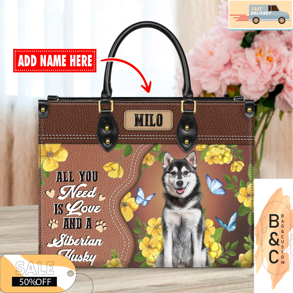 Siberian Husky Leather Handbags For Women, Custom Name Leather Bags, Leather Purse Crossbody Gift For Women, Woman Shoulder Bag.jpg