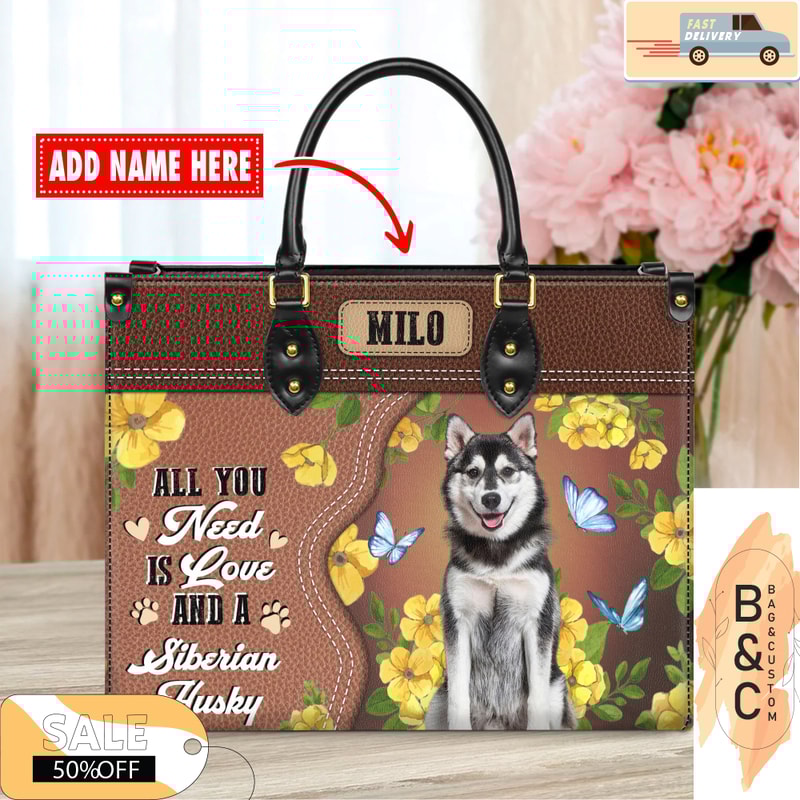 Siberian Husky Leather Handbags For Women, Custom Name Leather Bags, Leather Purse Crossbody Gift For Women, Woman Shoulder Bag.jpg