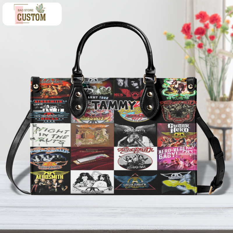 Aerosmith Leather HandBag, Music Leather Bag,Travel handbag, Gift for fan, Handmade Bag, Custom Bag, Vintage Bags, Woman Shoulder Bag.jpg