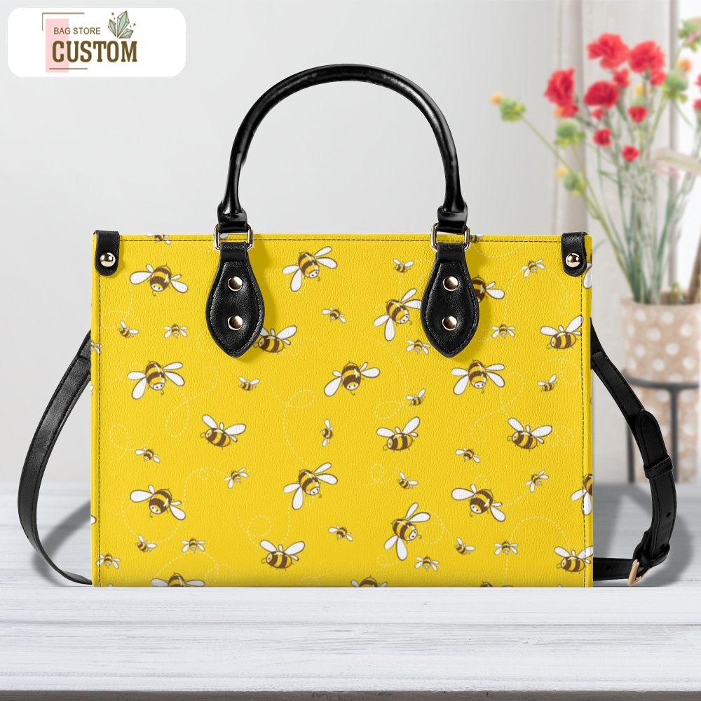 Bee Women Leather Handbag, Travel handbag, Gift for fan, Handmade Bag, Custom Bag, Vintage Bags, Woman Shoulder Bag, Top Handbag.jpg