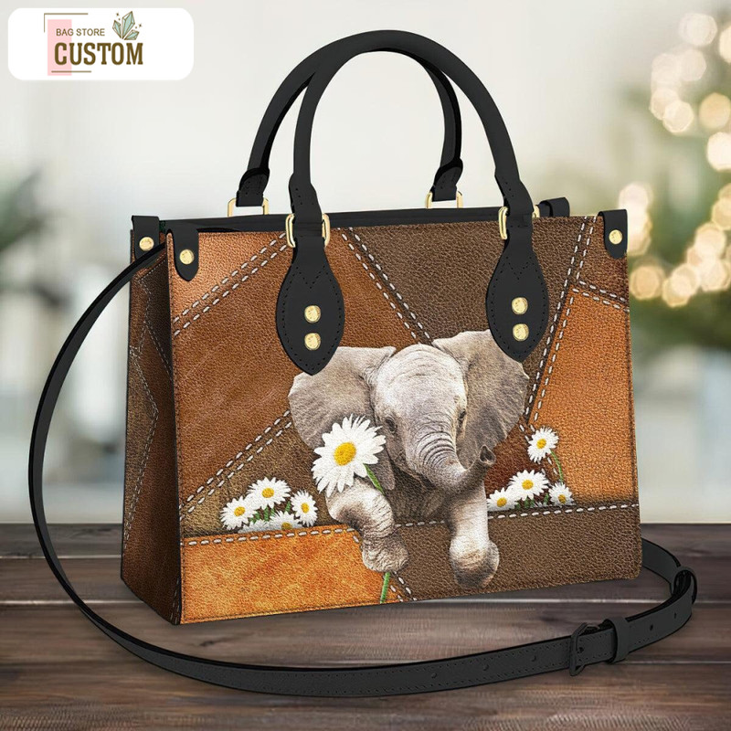 Elephant With Daisy Leather Bag, Crossbody Bag, Woman Shoulder Bag, Gift for girlfriend, Shopping Bag TD_TL281223A.jpg