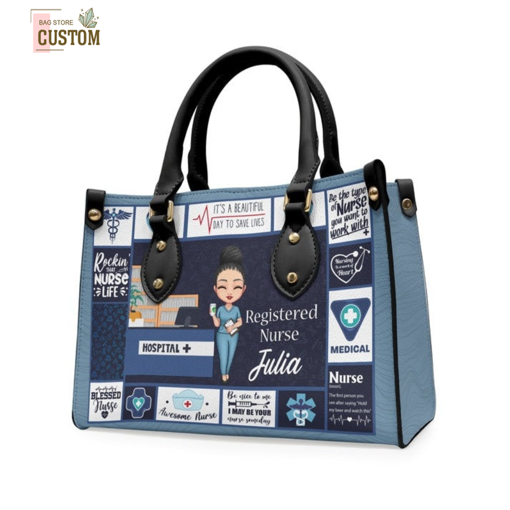 It's A Beautiful Day To Save Lives Personalized Leather Bag, Nurse Handbag, Custom Leather Bag, Woman Shoulder Bag, Peace Love Nursing Bag.jpg