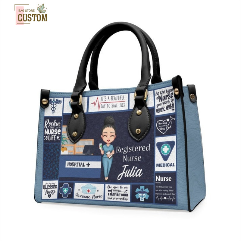 It's A Beautiful Day To Save Lives Personalized Leather Bag, Nurse Handbag, Custom Leather Bag, Woman Shoulder Bag, Peace Love Nursing Bag.jpg