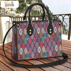 mandala leather bag, crossbody bag, woman shoulder bag, gift for girlfriend, shopping bag