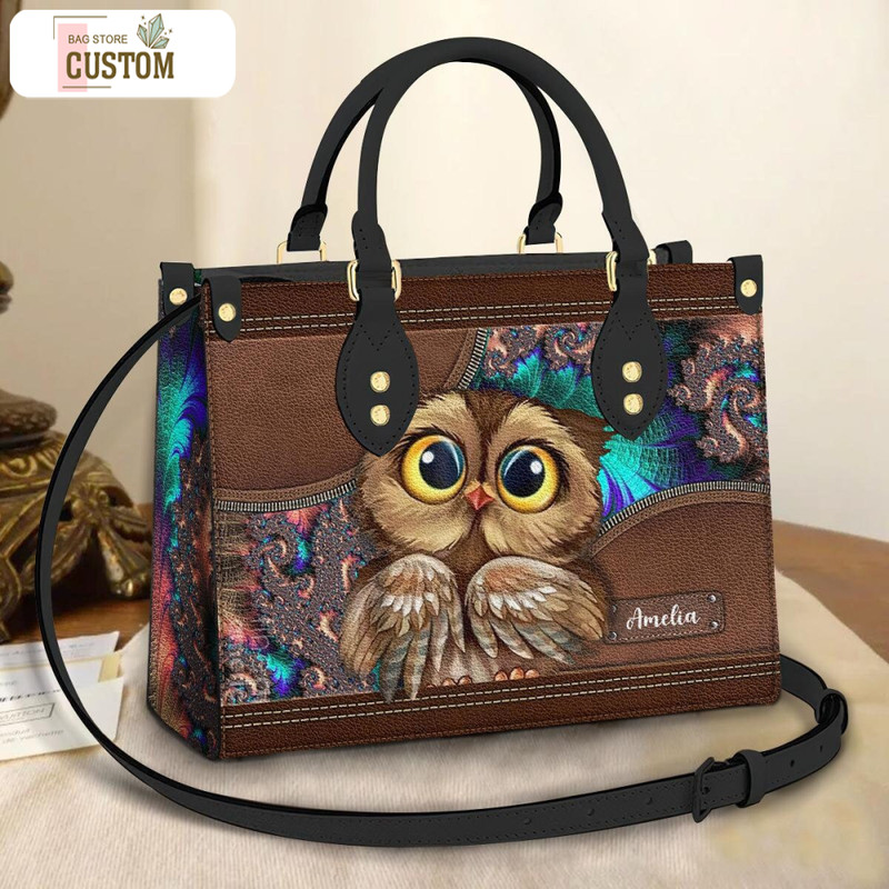 Owl Fractal Personalized Leather Bag, Crossbody Bag, Woman Shoulder Bag, Gift for girlfriend, Shopping Bag TD_TL100505Y.jpg