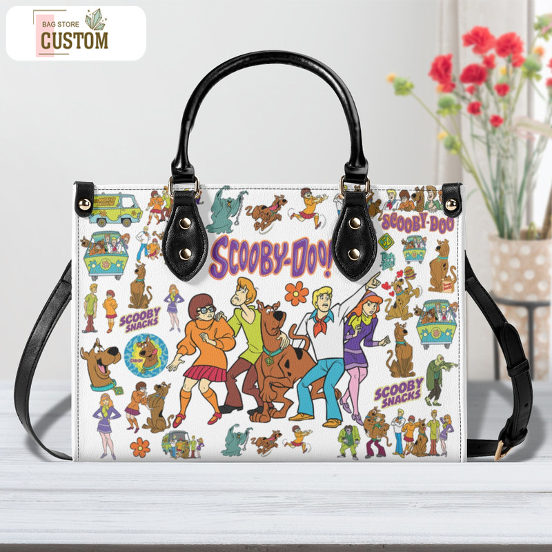 Scooby Doo Women Leather Handbag, Travel handbag, Gift for fan, Handmade Bag, Custom Bag, Vintage Bags, Woman Shoulder Bag, Top Handbag.jpg