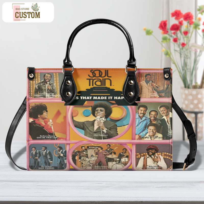 Soul Train Women Leather Handbag, Travel handbag, Gift for fan, Handmade Bag, Custom Bag, Vintage Bags, Woman Shoulder Bag, Top Handbag.jpg