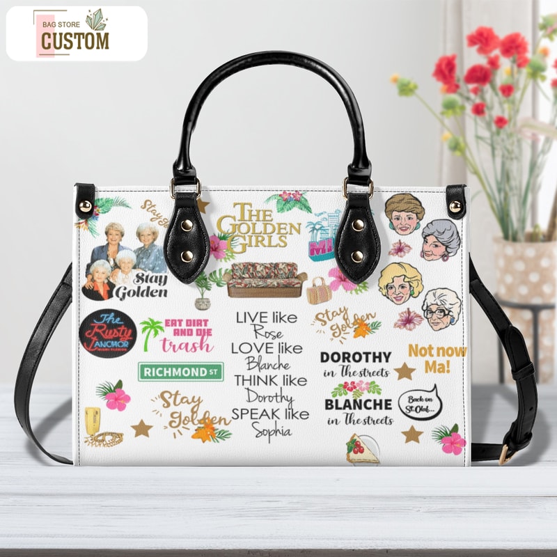 The Golden Girl Women Leather Handbag, Travel handbag, Gift for fan, Handmade Bag, Custom Bag, Vintage Bags, Woman Shoulder Bag, Top Handbag.jpg