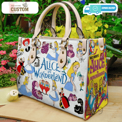 alice in wonderland bag, alice in wonderland shoulder bag, alice in wonderlandcustom bag, leather bag, leather bag gift,