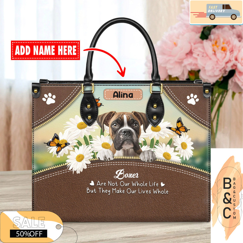 Boxer Dog Leather Bag For Women, Gift for Her With Custom Name, Dog Lover Gift For Her.jpg